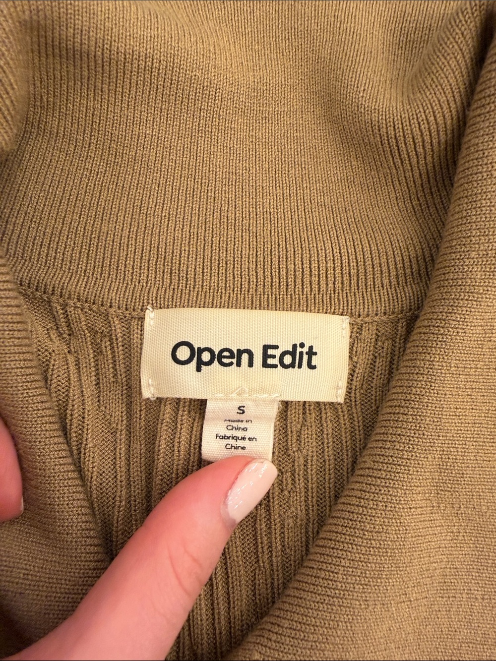 Open Edit Camel Ribbed Button-Front Long Dress - Picture 3 of 4